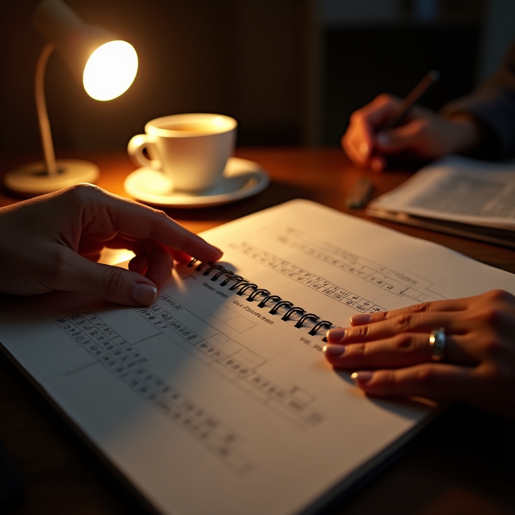 Nahaufnahme eines Notizbuchs mit handschriftlicher Budgetaufstellung